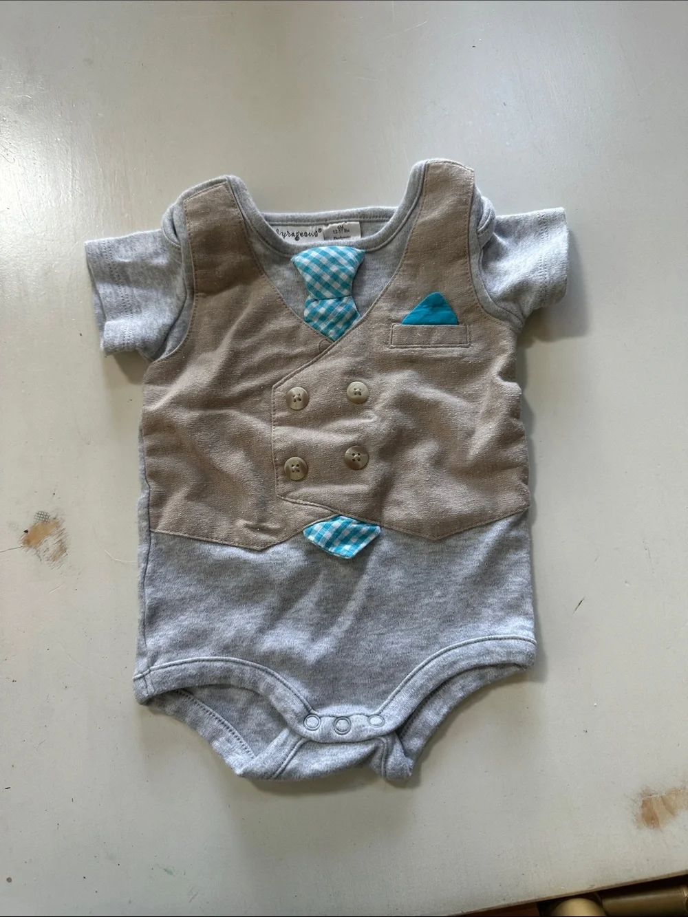 Baby Boys' Gray and Tan Faux Vest One-Piece Bodysuit
